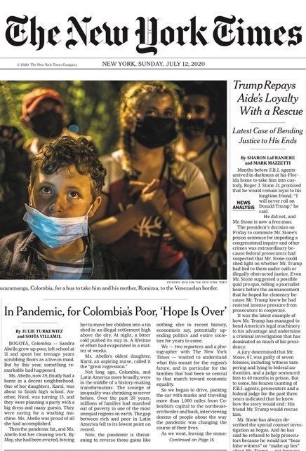 "Colombia pierde la esperanza" New York Times