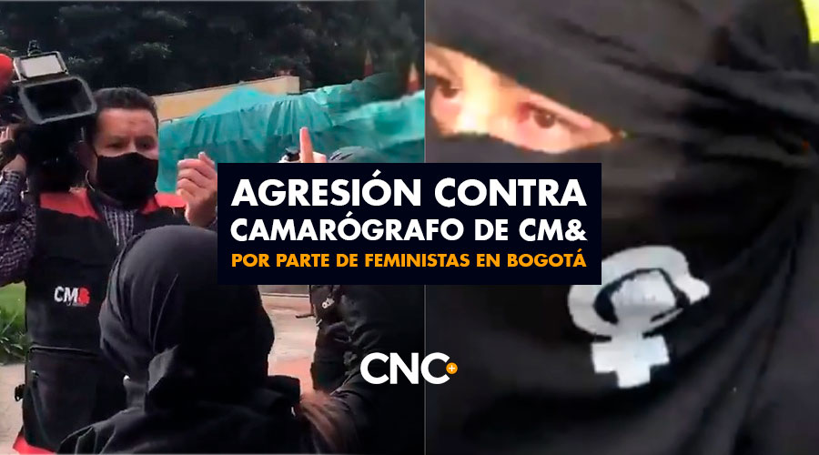 Agresión contra camarógrafo de CM& por parte de feministas en Bogotá