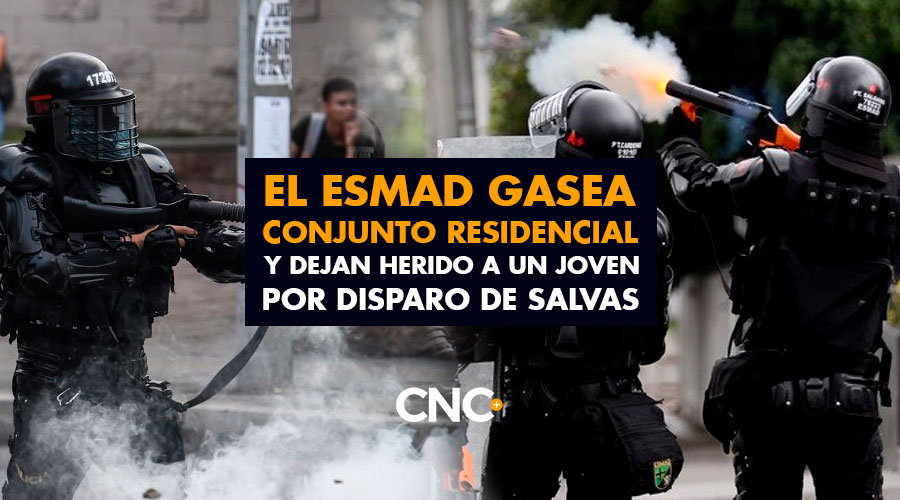 El ESMAD gasea conjunto residencial en Bogotá y dejan herido a un joven por disparo de salvas